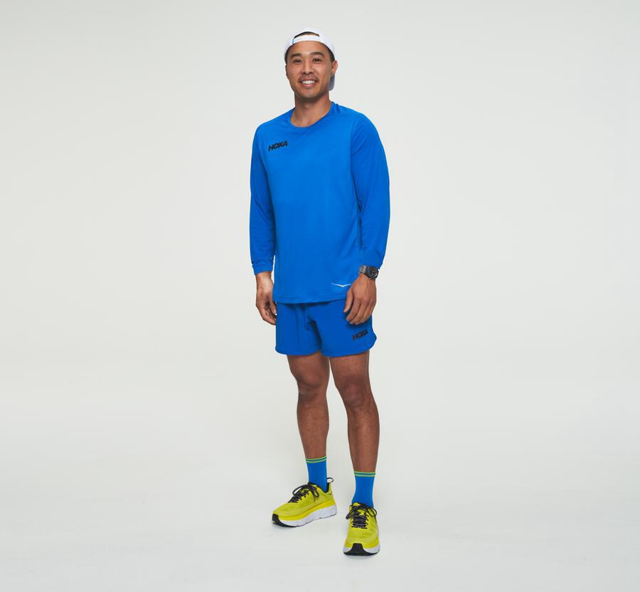 Top Hoka One One Hombre Azules - Performance Long Sleeve - CGAM13798